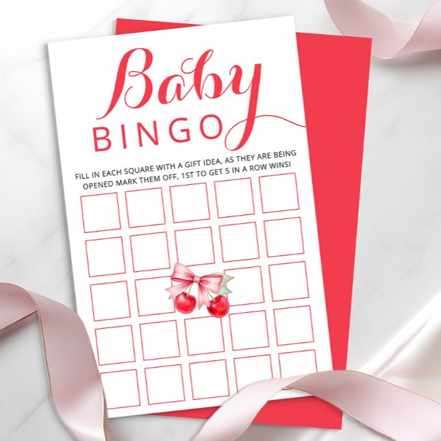 さくらんぼベビービンゴゲームカード | ベビーシャワー活動 (Baby Bingo Baby Shower Game)