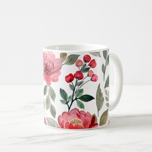さくらんぼベリモダンー水彩花模様 コーヒーマグカップ (正面右)