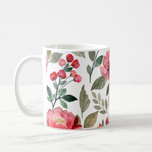 さくらんぼベリモダンー水彩花模様 コーヒーマグカップ (左)