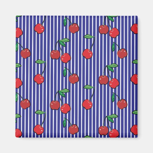 さくらんぼベリーレッドパターンモダンレトロブルーおもしろい マグネット (正面)