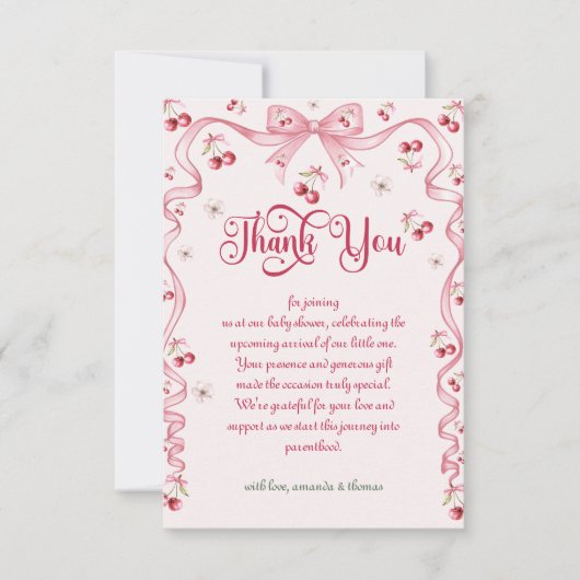 さくらんぼボウガールベビーシャワー サンキューカード (正面)