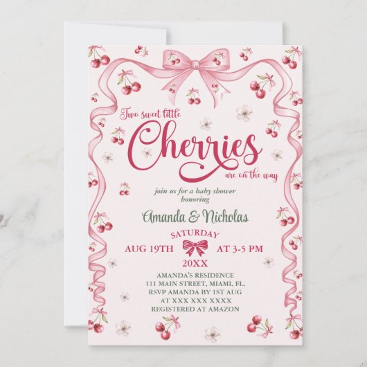 さくらんぼボウツインガールズベビーシャワー 招待状 (正面)