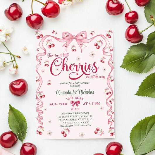 さくらんぼボウツインガールズベビーシャワー 招待状