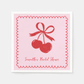 さくらんぼボウピンク&レッドハンドドローブライダルシャワー スタンダードカクテルナプキン (正面)