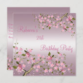 さくらんぼボッサム21stエレガントなバースデーパーティーピンク 招待状 (正面/裏面)
