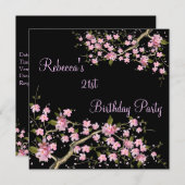 さくらんぼボッサム21stエレガントなバースデーパーティーブラック 招待状 (正面/裏面)