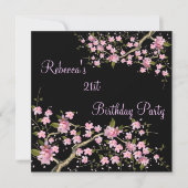さくらんぼボッサム21stエレガントなバースデーパーティーブラック 招待状 (正面)