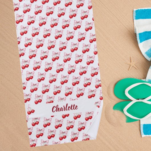 さくらんぼボーピンクの名前 ビーチタオル