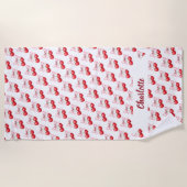 さくらんぼボーピンクの名前 ビーチタオル (正面)