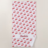 さくらんぼボーピンクの名前 ビーチタオル (正面)