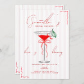 さくらんぼマルティニピンクさくらんぼレッドブライダルシャワー 招待状 (正面/裏面)