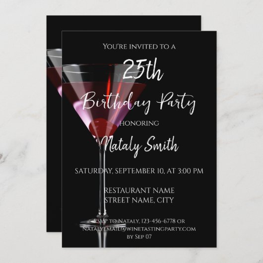 さくらんぼマルティーニカクテルオンブラック 招待状 (正面/裏面)