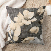 さくらんぼモダンが白と黒の布に咲く クッション (ブランケット)