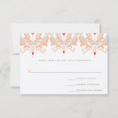さくらんぼモダンピーチマッシュルームダマスウェディングRSVP 出欠カード (正面)