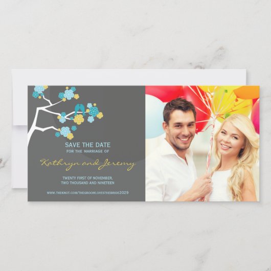 さくらんぼモダン花が鳥を愛する日付を保存 セーブザデート (正面)