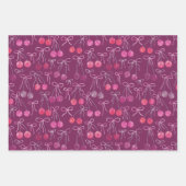 さくらんぼリボンと弓水の色パターン ラッピングペーパーシート (正面3)