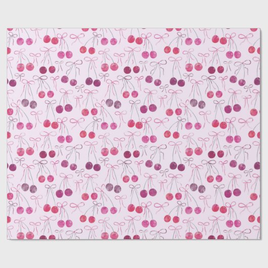 さくらんぼリボンと弓水の色パターン ラッピングペーパー (フラット)