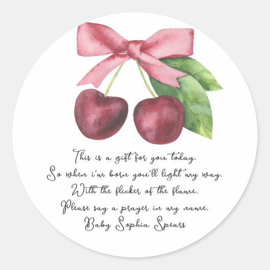 さくらんぼリボン弓祈りの言葉キャンドルラベル ラウンドシール (正面)