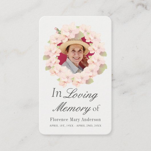 さくらんぼリース悔やみや弔慰メモリアルフォトカード 名刺 (正面)