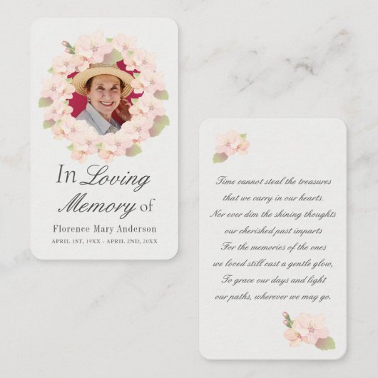 さくらんぼリース悔やみや弔慰メモリアルフォトカード 名刺 (正面/裏面)