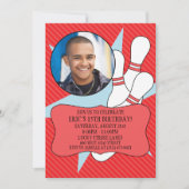 さくらんぼレッドが時間なしでボーリングパーティー写真 招待状 (正面)