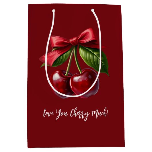 さくらんぼレッドさくらんぼと弓 ミディアムペーパーバッグ (正面)