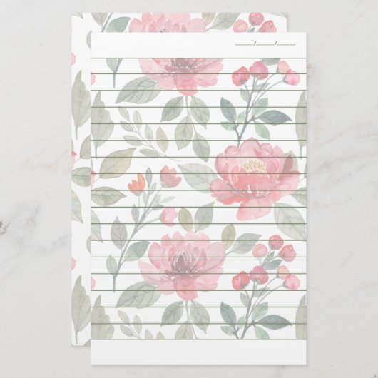 さくらんぼレッドグリーンパターン筆記用紙ライニング 便箋 (正面/裏面)