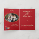 さくらんぼレッドグリーンピンク&金ゴールドクリスマスツリー 箔グリーティングカード (内側レイダウン)