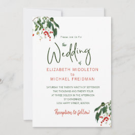 さくらんぼレッドグリーンモダンエレガスタイリッシュントウェディング 招待状