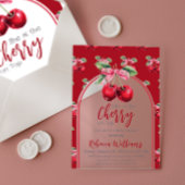 さくらんぼレッドコケットボウガールベビーシャワー アクリル招待状