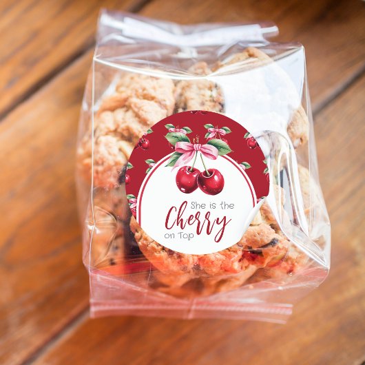 さくらんぼレッドコケットボウガールベビーシャワー ラウンドシール