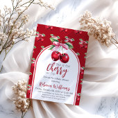 さくらんぼレッドコケットボウガールベビーシャワー 招待状