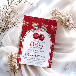 さくらんぼレッドコケットボウガールベビーシャワー 招待状