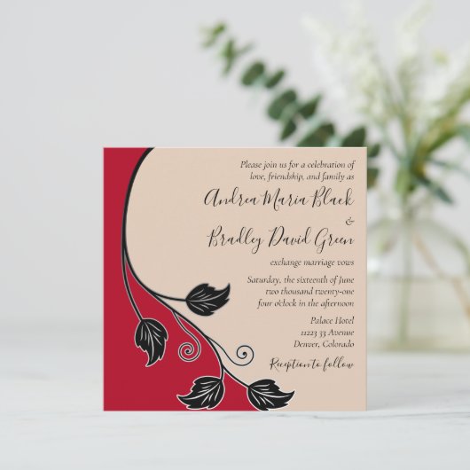 さくらんぼレッドシャンパンブラックリーフィ結婚ーつる植物 招待状 (スタンド正面)