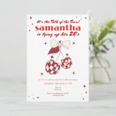 さくらんぼレッドタイズアップ彼女の20sレトロディスコ誕生日 招待状 (スタンド正面)