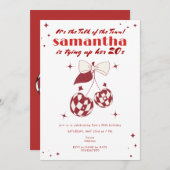 さくらんぼレッドタイズアップ彼女の20sレトロディスコ誕生日 招待状 (正面/裏面)