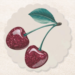さくらんぼレッドフェイクさくらんぼベージュコースター ペーパーコースター