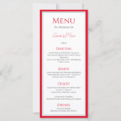 さくらんぼレッド伝統的シンプルエレガントウェディングメニュー (正面)