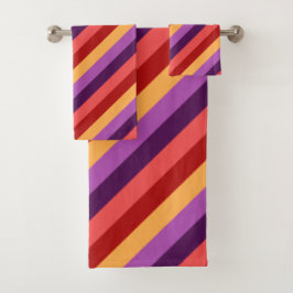さくらんぼレッド紫ストライプ色バスタオルセット バスタオルセット