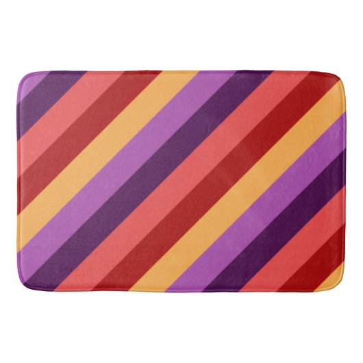 さくらんぼレッド紫ストライプ色バスマット バスマット (正面)