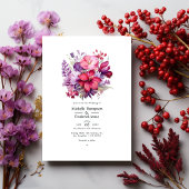 さくらんぼレッド&ヘザーパープルフローラ秋の結婚式 招待状