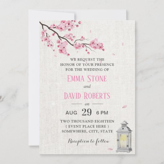 さくらんぼヴィンテージランタンリネン結婚ズ 招待状 (正面)