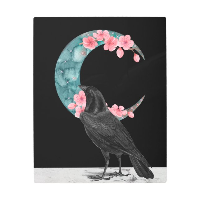 さくらんぼ三日月とカラス メタルプリント (正面)