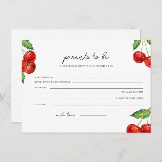 さくらんぼ上の赤ちゃんシャワーアドバイス両親 シーズンカード (正面/裏面)