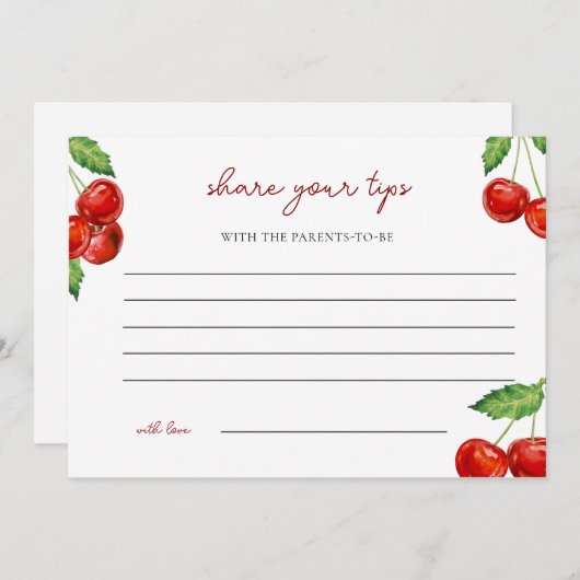 さくらんぼ上の赤ちゃんシャワー子育てチップの瓶のサイン シーズンカード (正面/裏面)