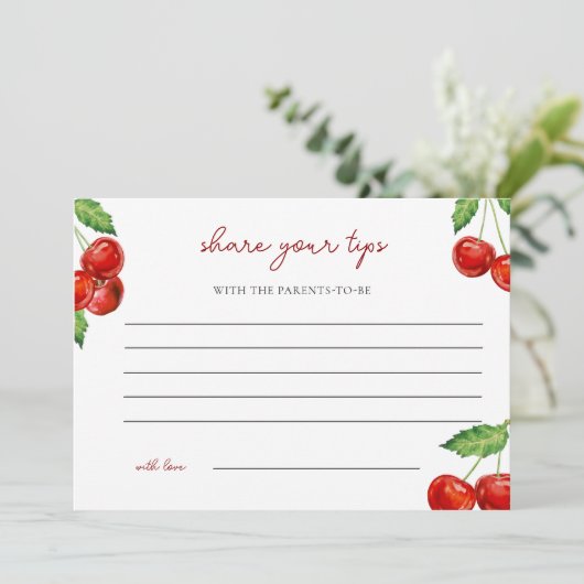 さくらんぼ上の赤ちゃんシャワー子育てチップの瓶のサイン シーズンカード (スタンド正面)