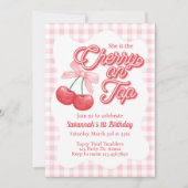 さくらんぼ上,さくらんぼ誕生日,任意の年齢,女の子の日 招待状 (正面)
