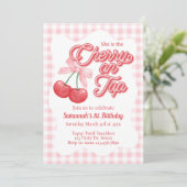 さくらんぼ上,さくらんぼ誕生日,任意の年齢,女の子の日 招待状 (スタンド正面)