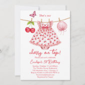 さくらんぼ上!最初の誕生日招待状 招待状 (正面)