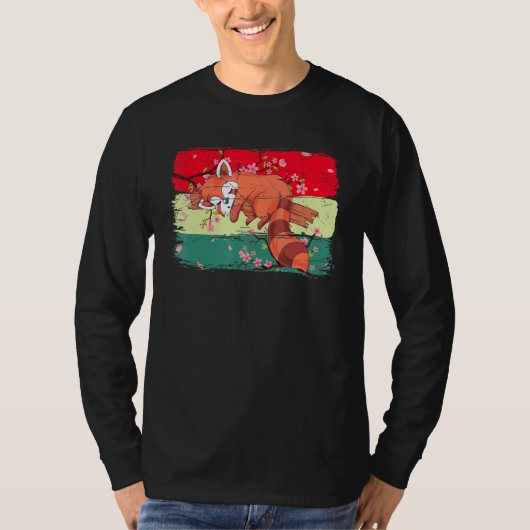 さくらんぼ中国のの森の動物の眠る赤 Tシャツ (正面)